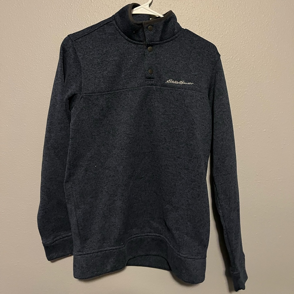 Navy blue, 1/4 button, Eddie Bauer.